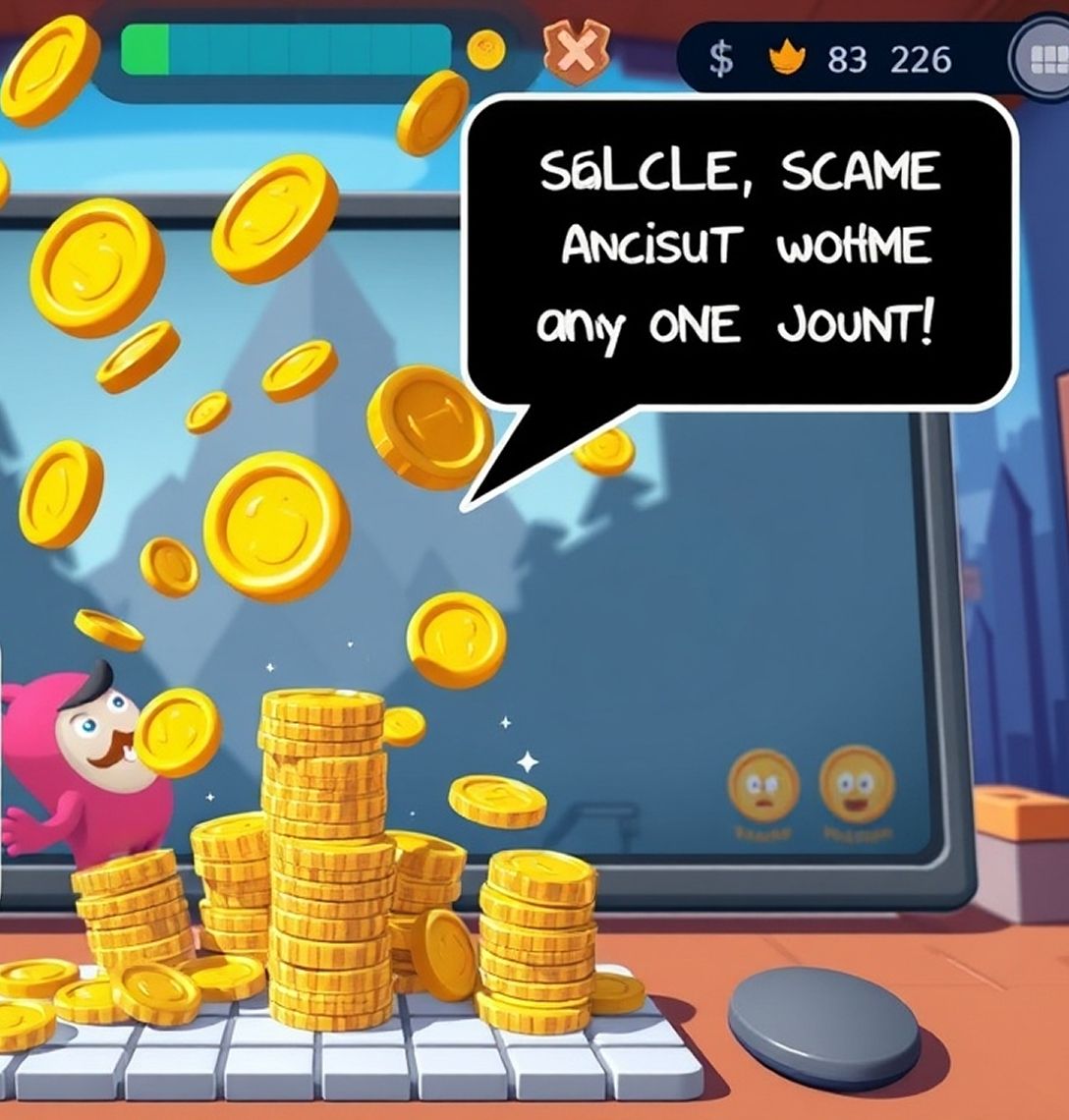 Satirical gaming interface depicting idle game